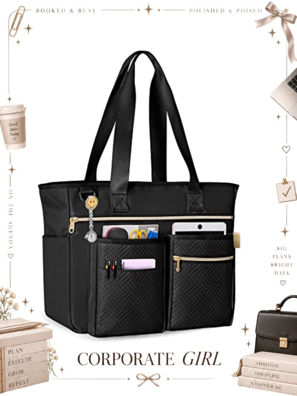 Large Nylon Teacher Tote Bag 14in Laptop Work Utility Bag